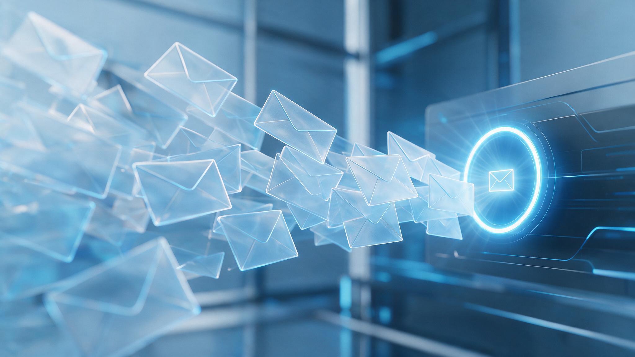 A diagram style illustration of an email passing authentication checks into an inbox