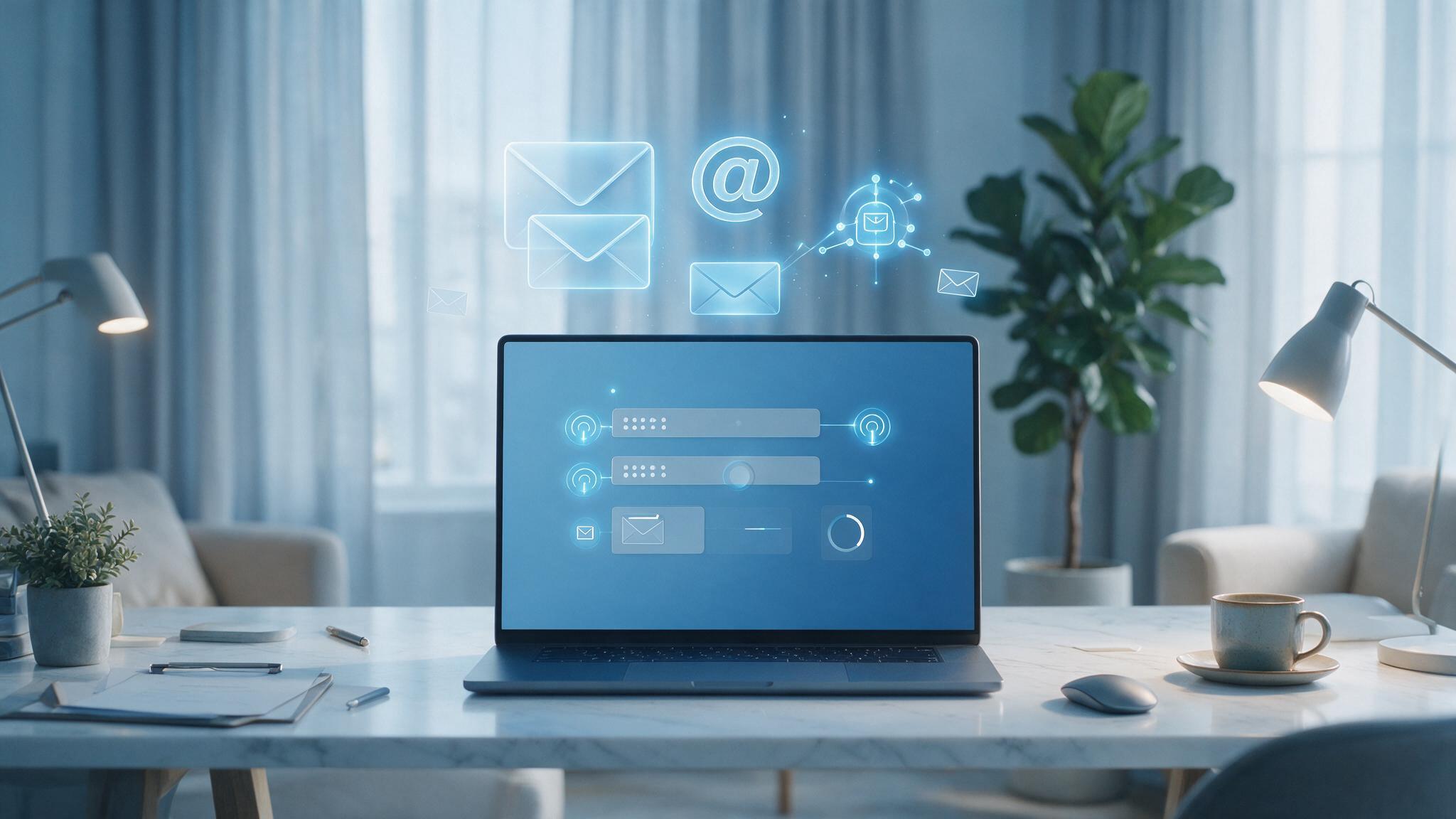 A UAE entrepreneur configuring a custom domain email address on a laptop