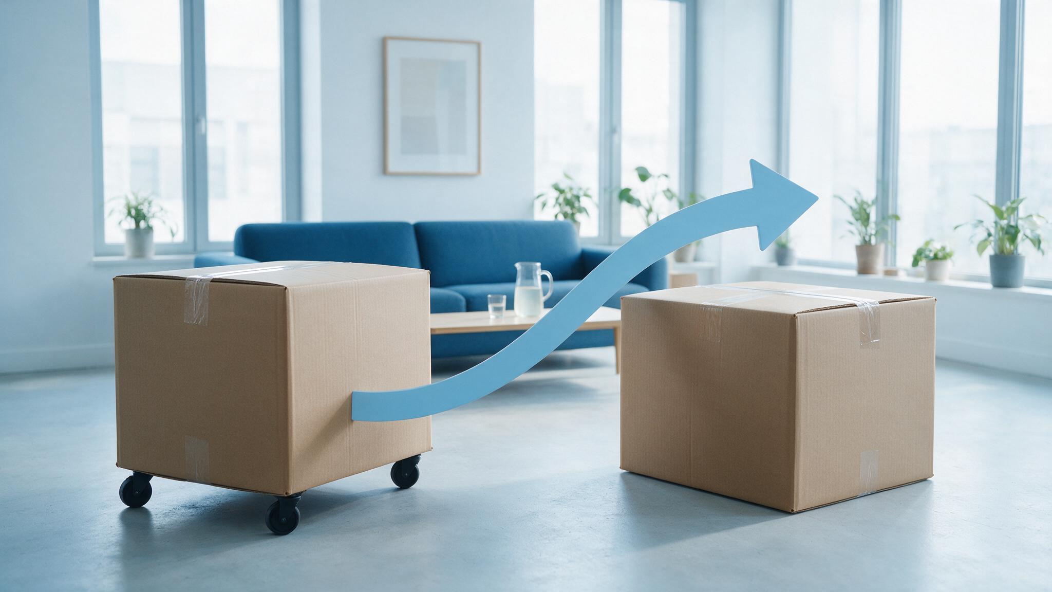 Boxes and directional arrow representing migrating a WordPress site to a UAE host