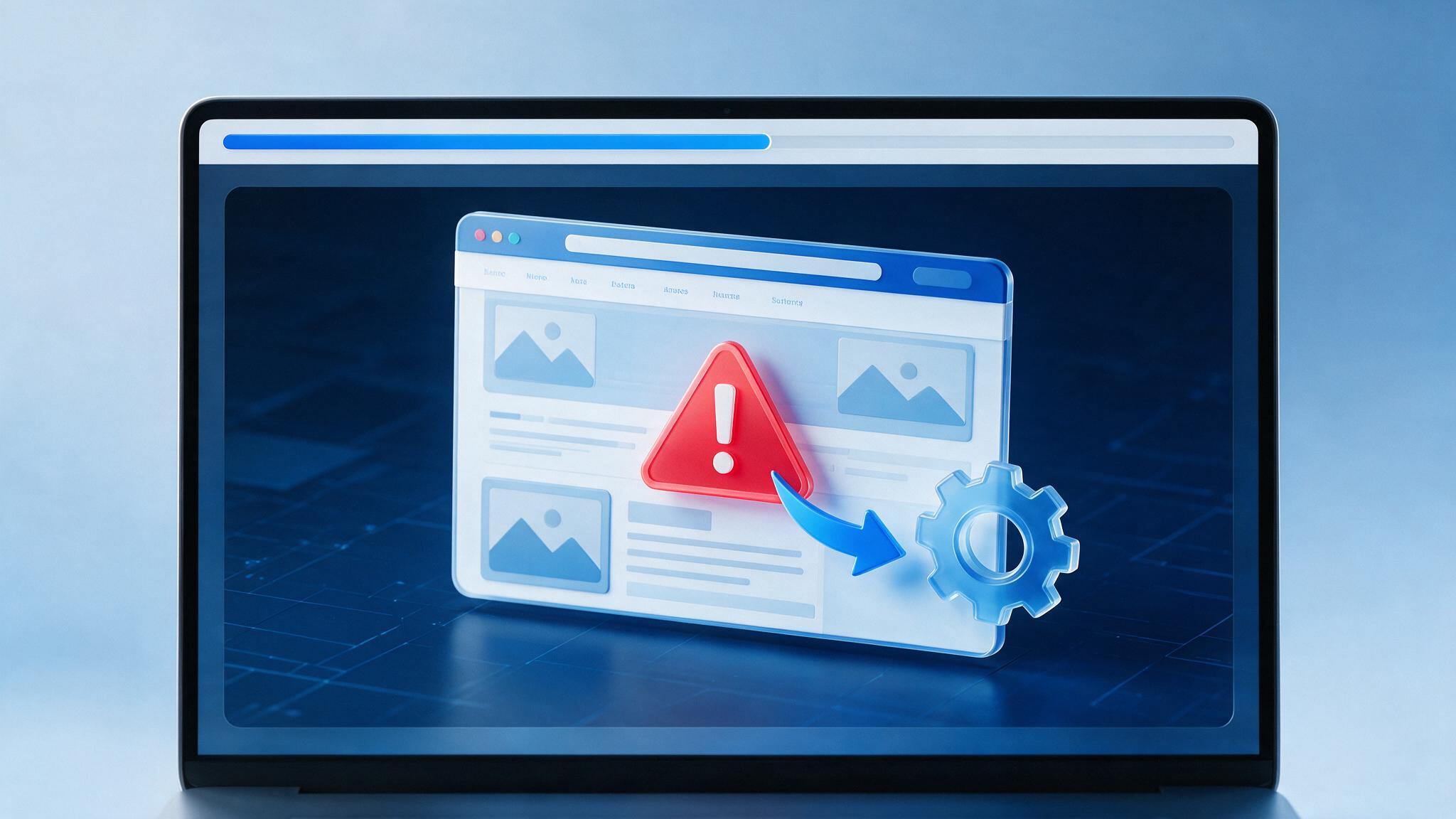 Repair and recovery icons over a website screen, illustrating how to recover a hacked website