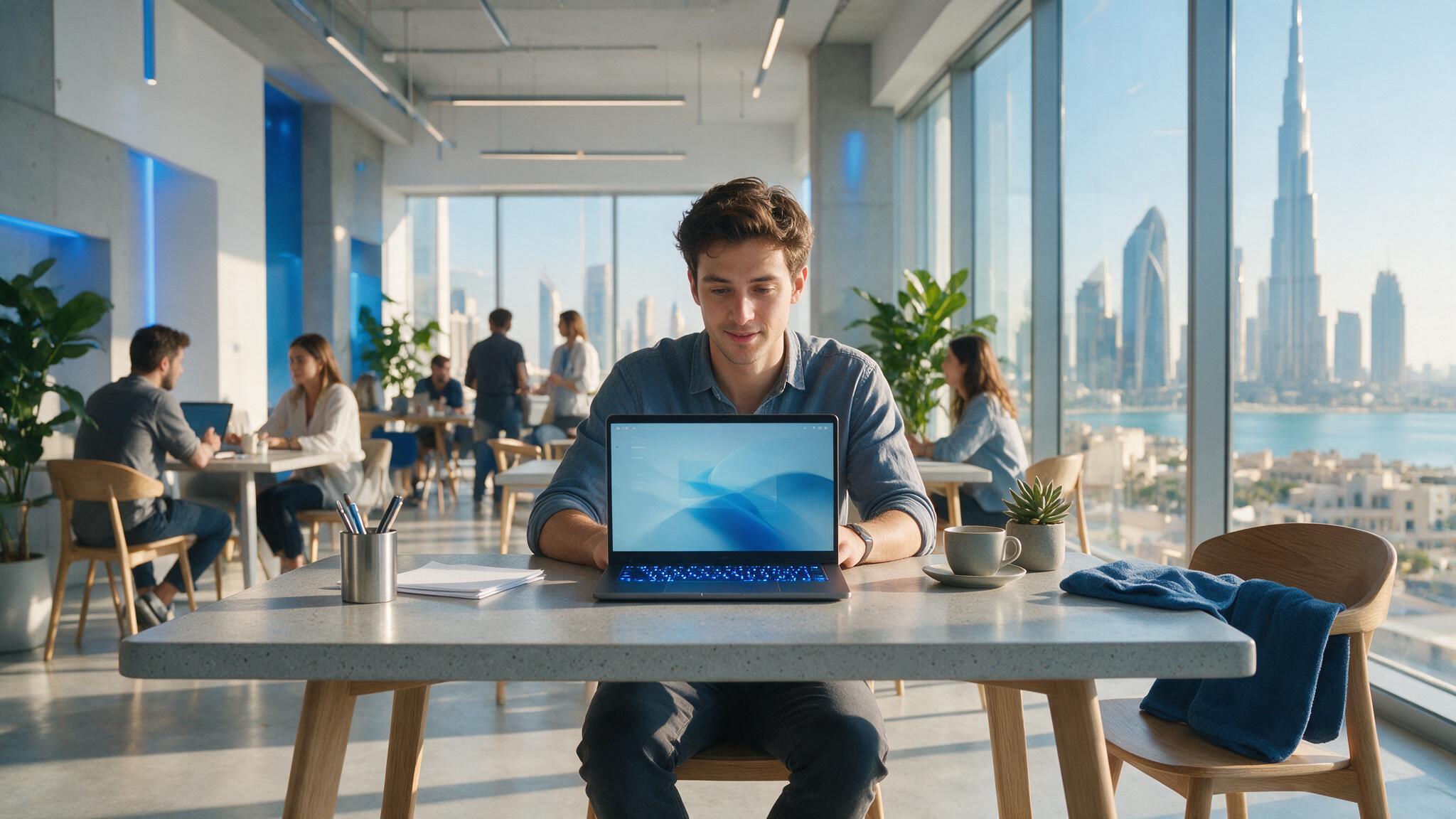 Entrepreneur running a reseller hosting business from a laptop in the UAE