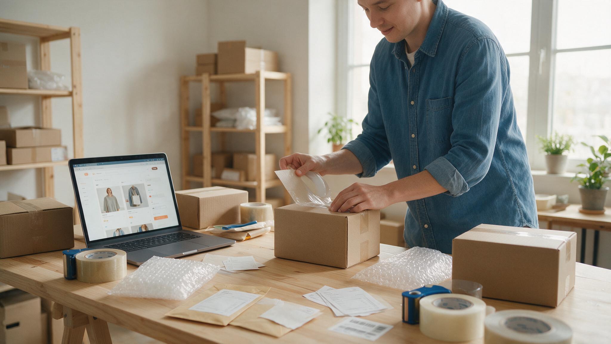 Small business owner in Dubai setting up an online store on a laptop