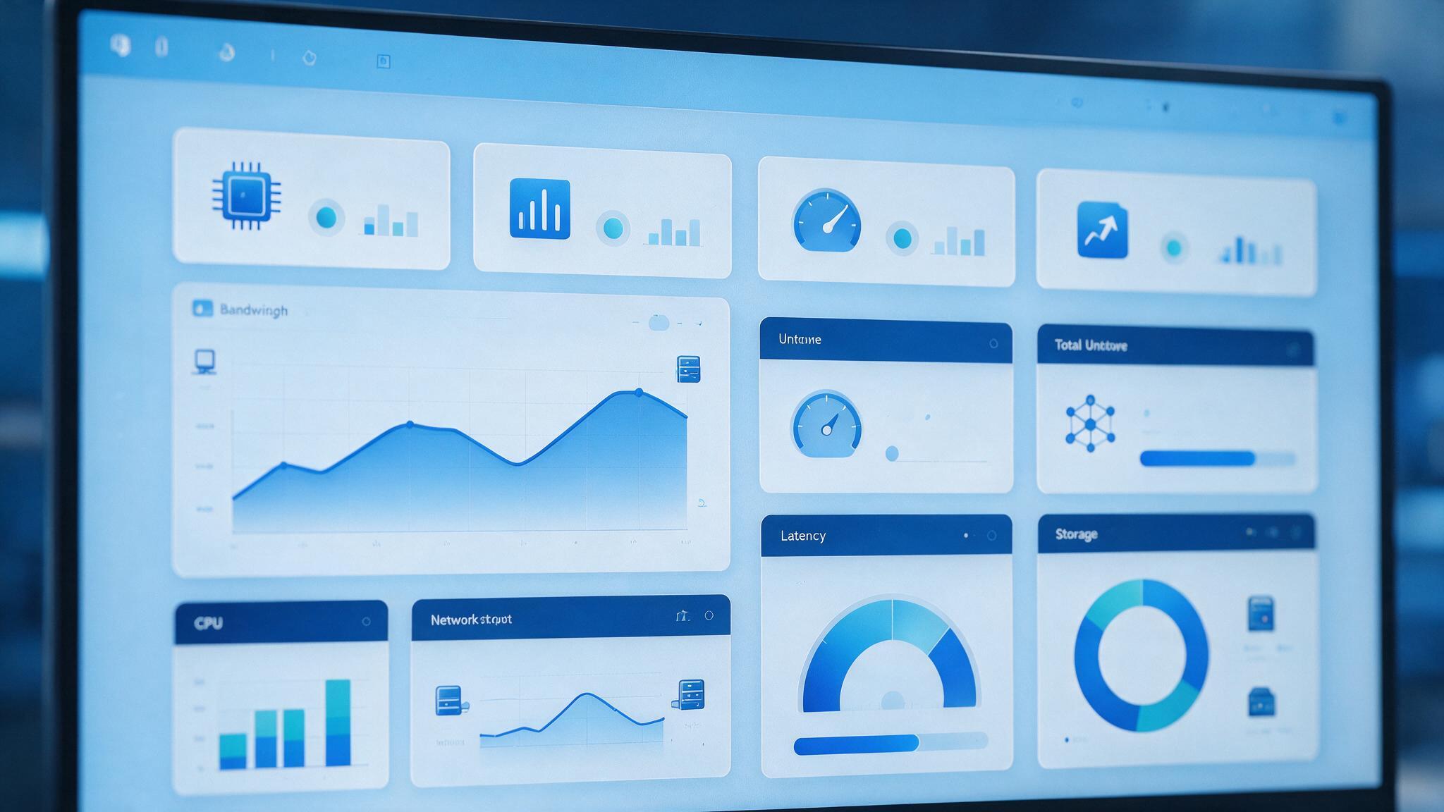 Dashboard showing bandwidth, storage, and uptime metrics for a hosting plan