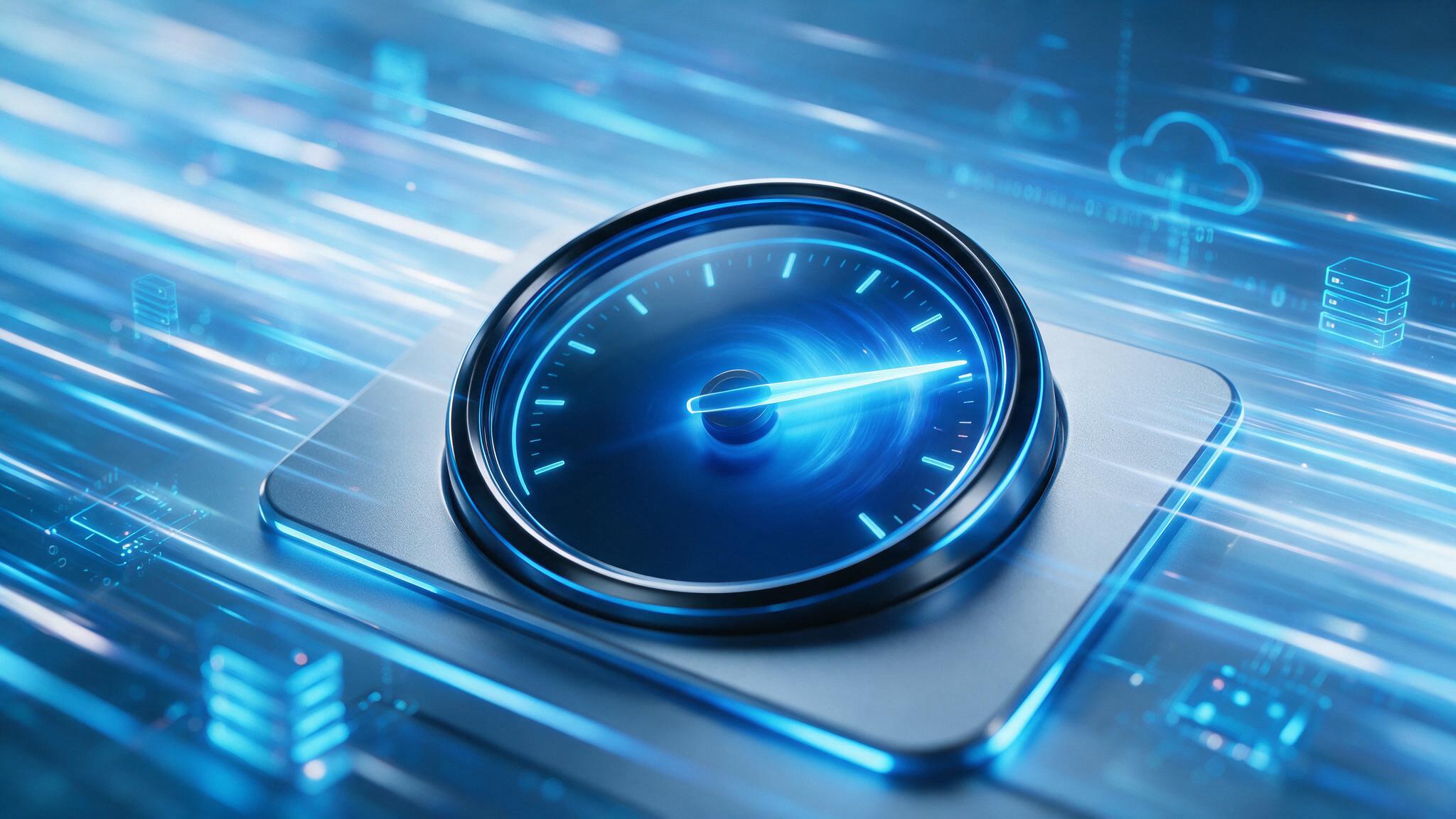 Speedometer graphic representing fast website load times for a UAE online store